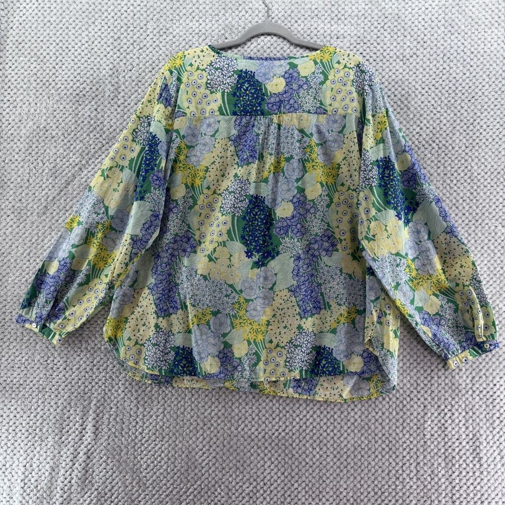 Talbots Top Womens Plus 3X Blue Spring Floral Popover Round Neck Long Sleeve - Picture 6 of 12